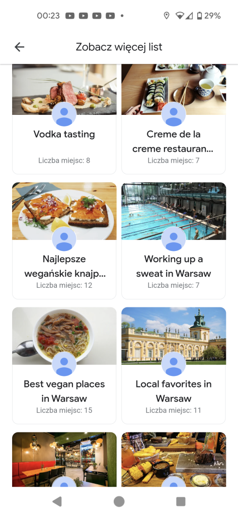 Listy można też przeglądać w poszukiwaniu tych, które trafiają w nasz gust. O ironio, najwięcej jest tych poświęconych jedzeniu, piciu i atrakcjom turystycznym :)